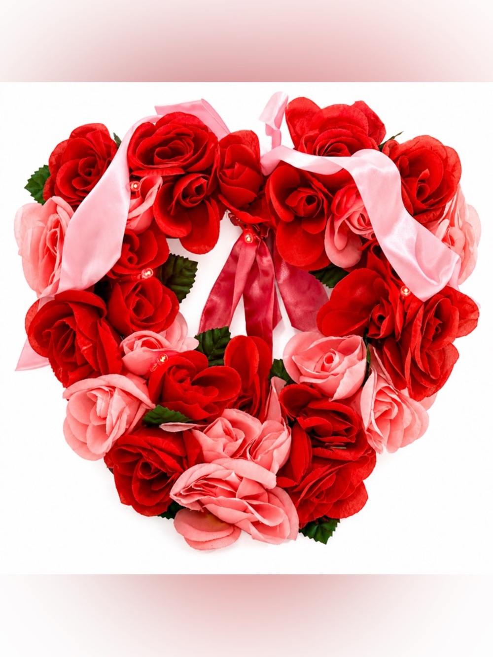 Avon Valentine Heart Rose Wreath Lighted Red Pink Floral Wall Hanging LED Decor